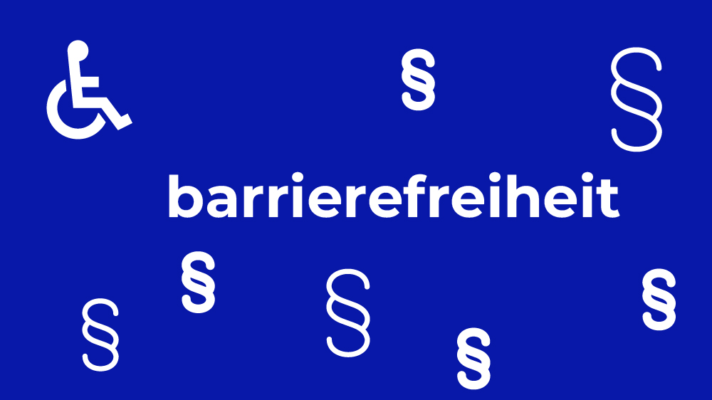 Paragraph-Symbole mit der Aufschrift Barrierefreiheit im Zentrum