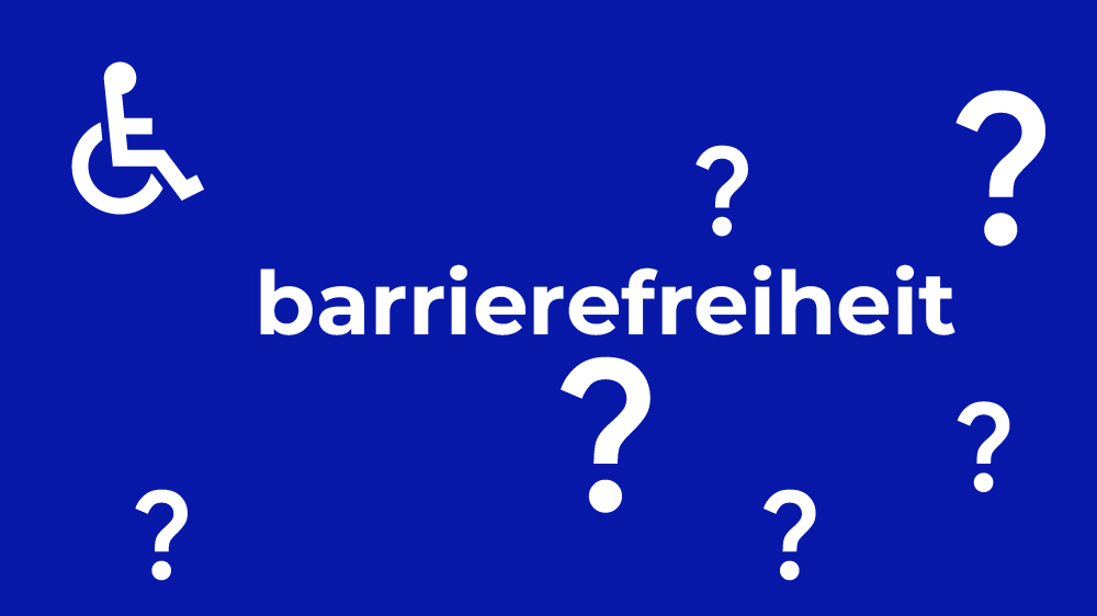Fragezeichen-Symbole mit der Aufschrift Barrierefreies im Zentrum