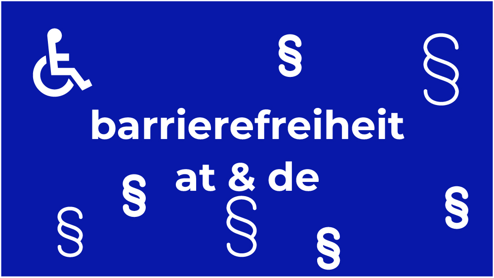 Paragraph-Symbole mit der Aufschrift Barrierefreiheit AT und DE im Zentrum