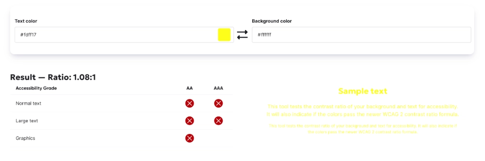 Barrierefreiheit - Color Contrast Beispiel negativ