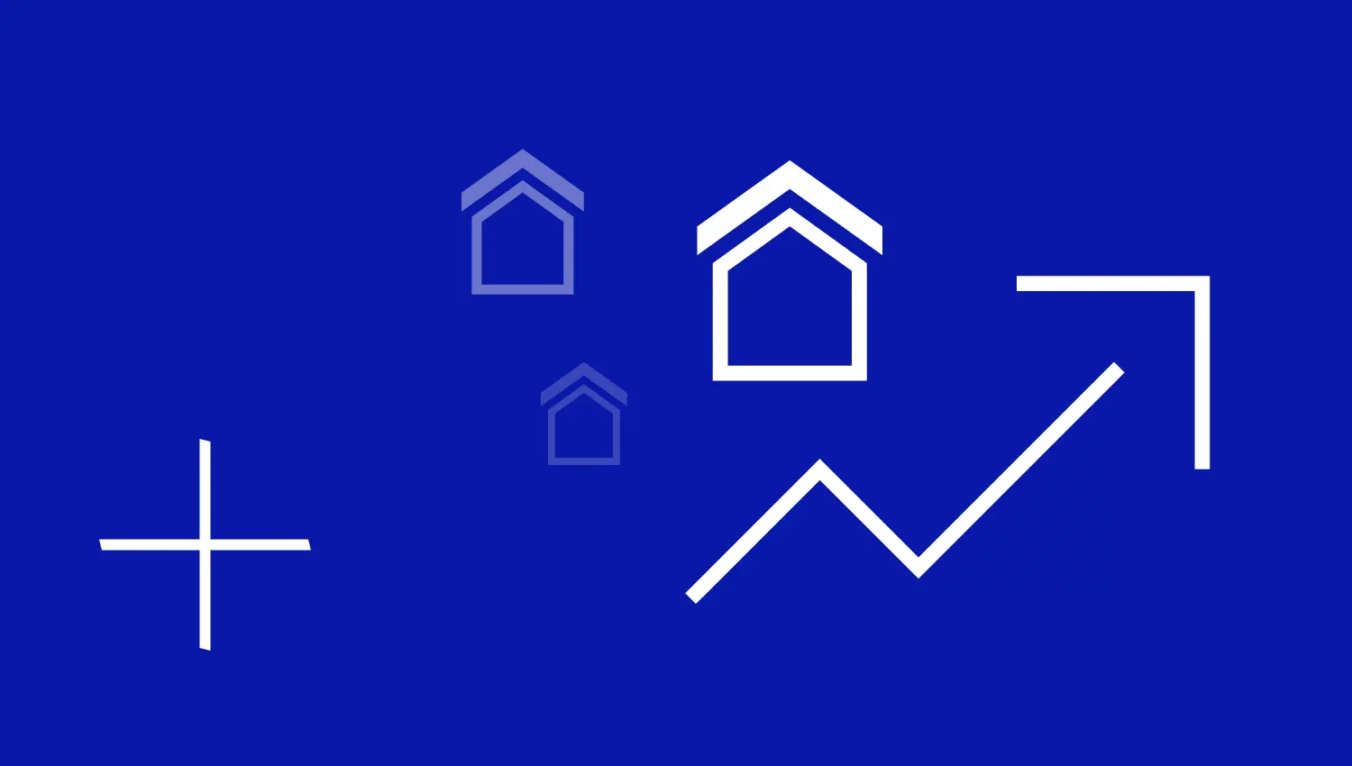 Ein blauer Hintergrund mit einem weißen Pfeil, der auf ein Haus zeigt